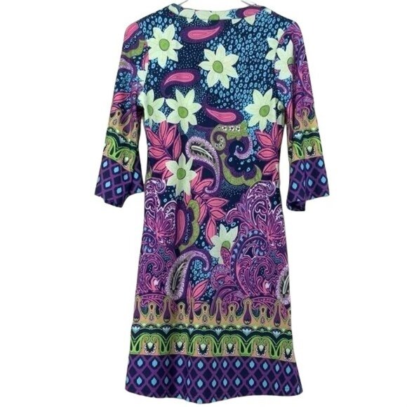 Hot Mama Multicolor Floral Blouse Size S 3/4 Sleeve - Picture 2 of 11